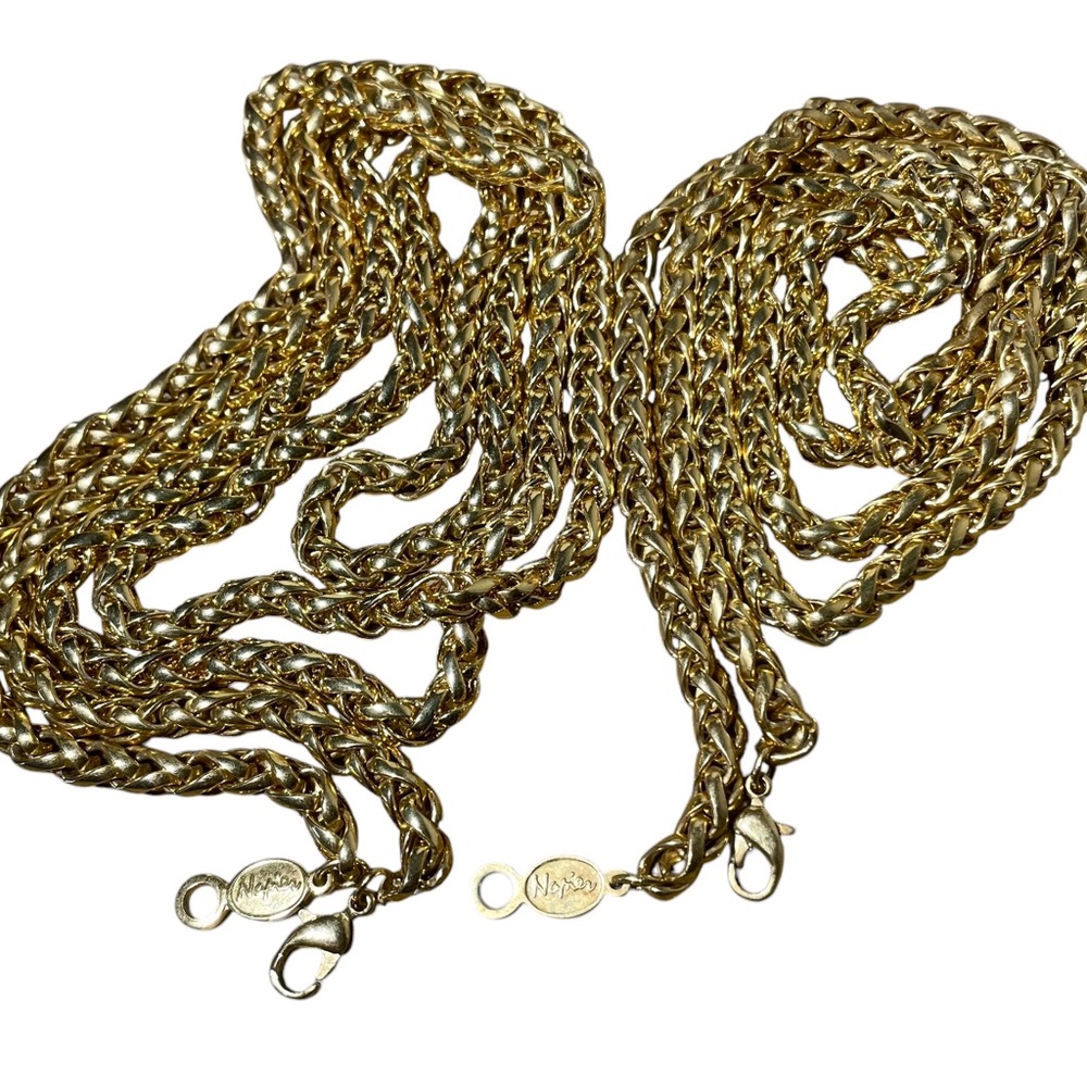 TWO Vintage Napier Goldtone Twisted Rope Chain Necklaces - Picture 6 of 6